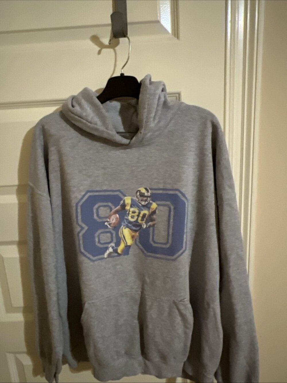Vintage  Rams Football Sweatshirt, Retro #80 2XL Hooded Gildan Heavy Blend 50% C